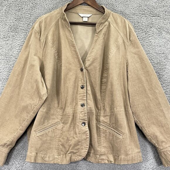 CJ Banks Fine Corduroy Button Front Jacket Women 2X Brown Pockets Long Sleeves - Picture 7 of 15
